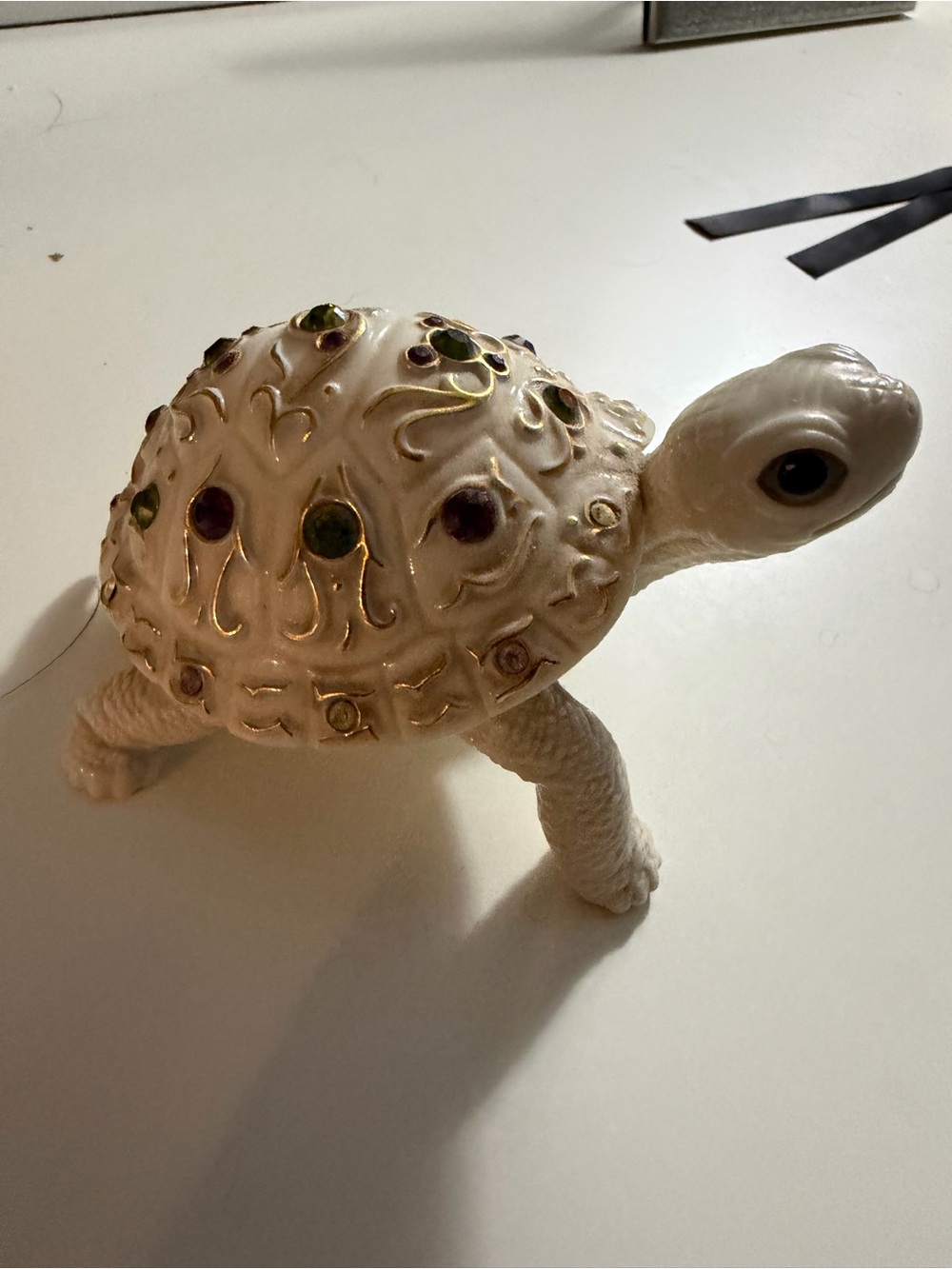 Lenox White Jeweled Turtle Figurine with Gold Accents